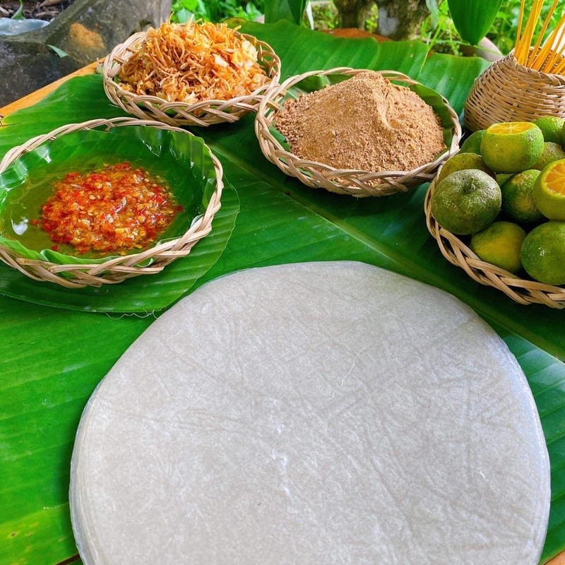 Combo 500gr bánh tráng TRÒN phơi sương + 100gr hành phi + 100gr muối nhuyễn + 150gr sate