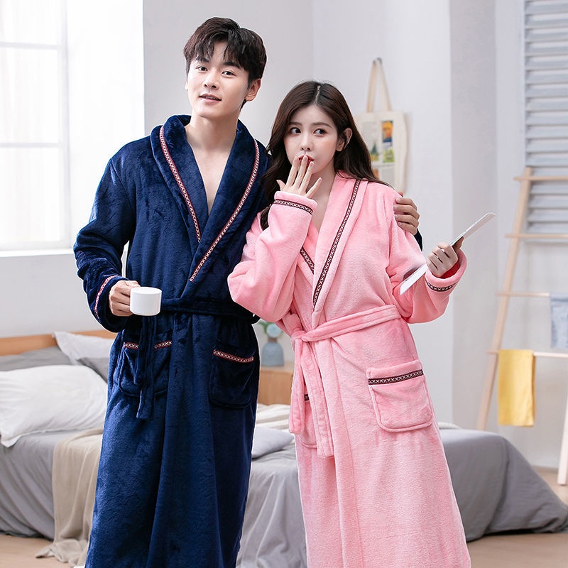 Áo Choàng Tắm/Ngủ/Ngủ Vải Lông Cừu San Hô Dày Dáng Dài Thời Trang Thu Đông Cho Nam Và Nữ | BigBuy360 - bigbuy360.vn