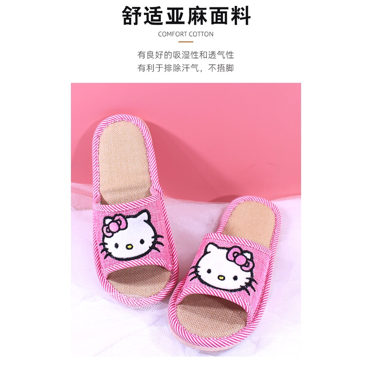 Hello kitty Dép cotton Đế Vừa Thoáng Khí In Họa Tiết Hoạt Hình Dễ Thương Thời Trang Mùa Hè Cho Nữ