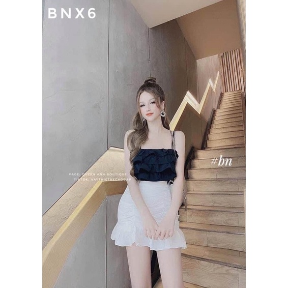 sale set áo dây tầng + chân váy nhún lụa