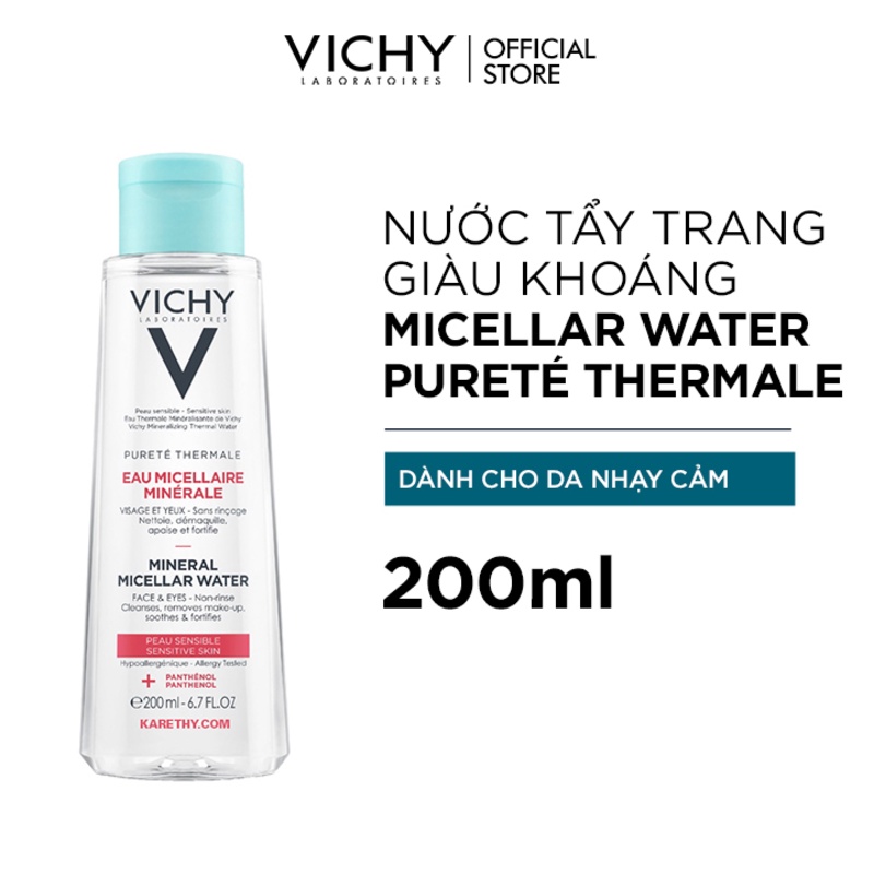 [Mã FMCGMALL -8% đơn 250K] Nước tẩy trang cho da nhạy cảm Vichy Mineral Micellar Water Pureté Thermale 200ml