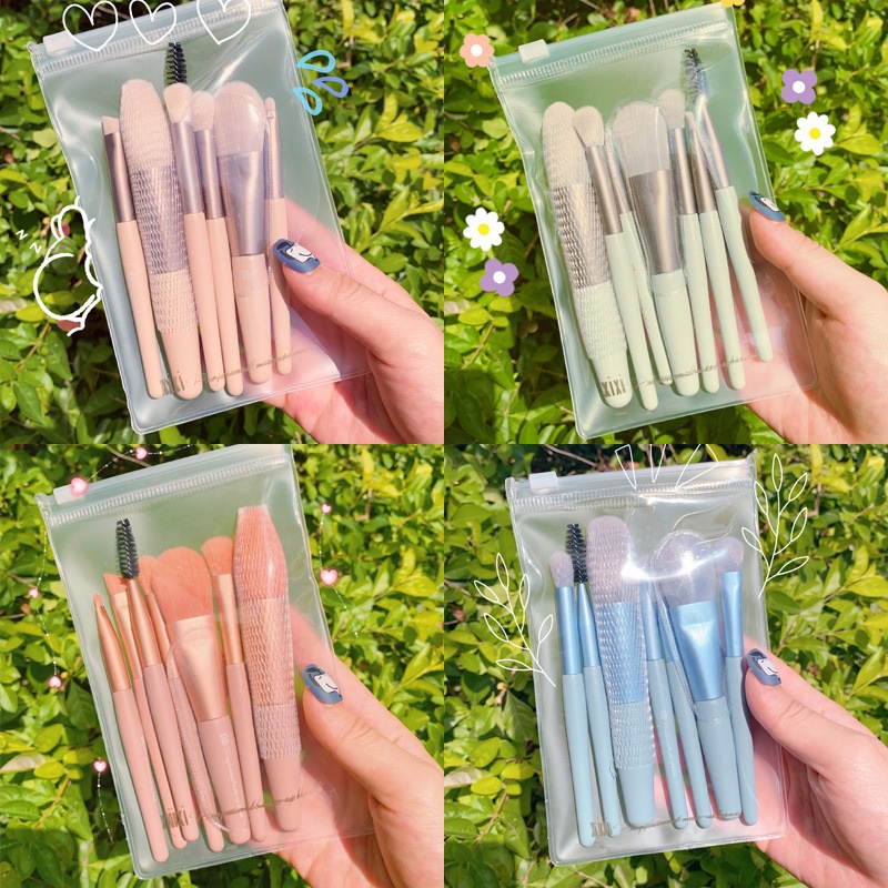 Bộ 8 Cọ Trang Điểm Lông Mềm Nhỏ Gọn Đựng Trong Túi Zip Tiện Lợi