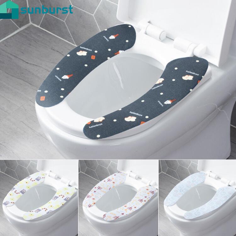1 cặp miếng dán bệ ngồi toilet tự dính in họa tiết dễ thương có thể giặt và tái sử dụng