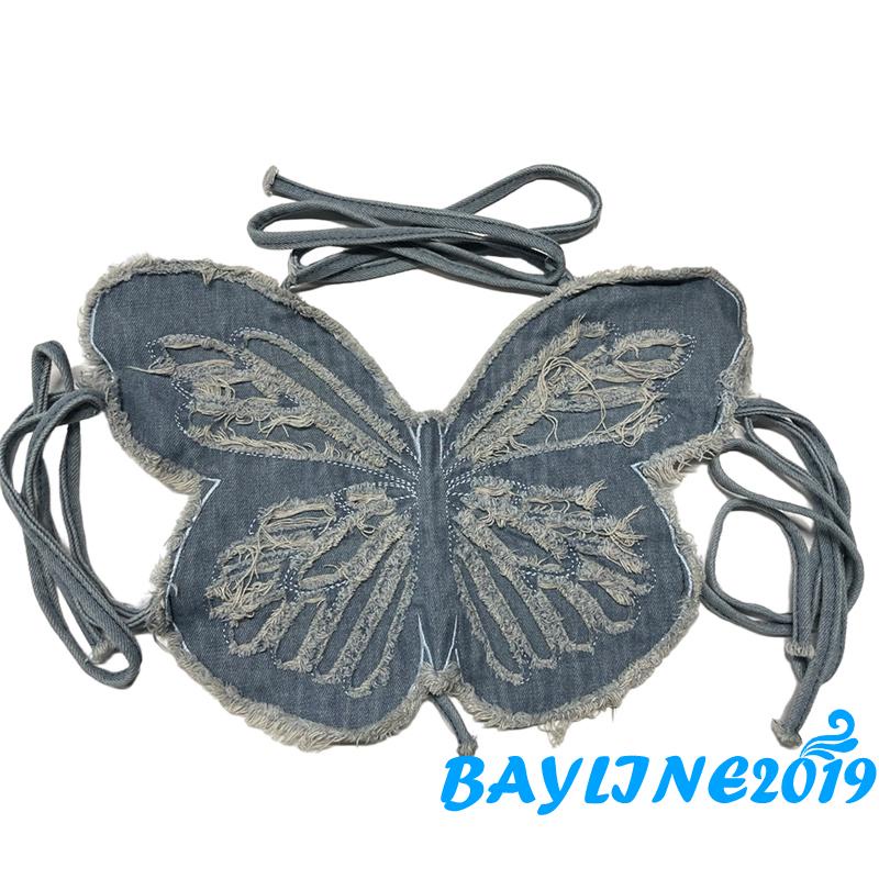 Áo Tank Top Hai Dây Hở Lưng In Họa Tiết Bướm 3D Màu Xanh Dương Thời Trang Mùa Hè Cho Nữ