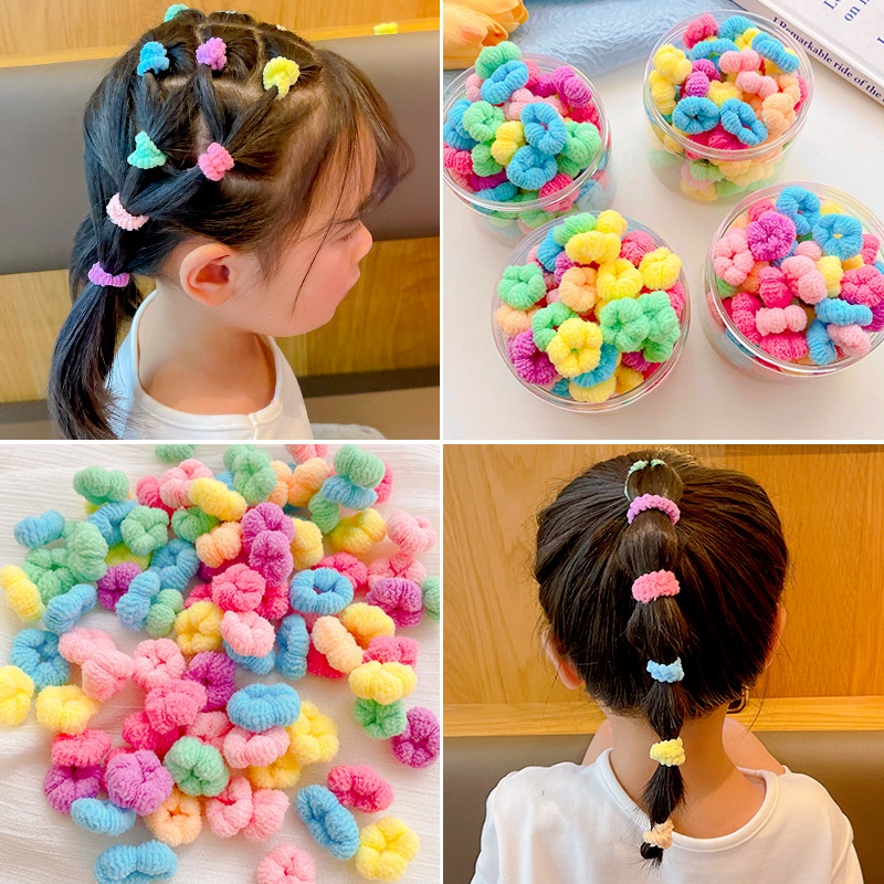 Set 100 Dây Cột Tóc Co Giãn Đính Hoa Nhỏ Dễ Thương Cho Bé Gái