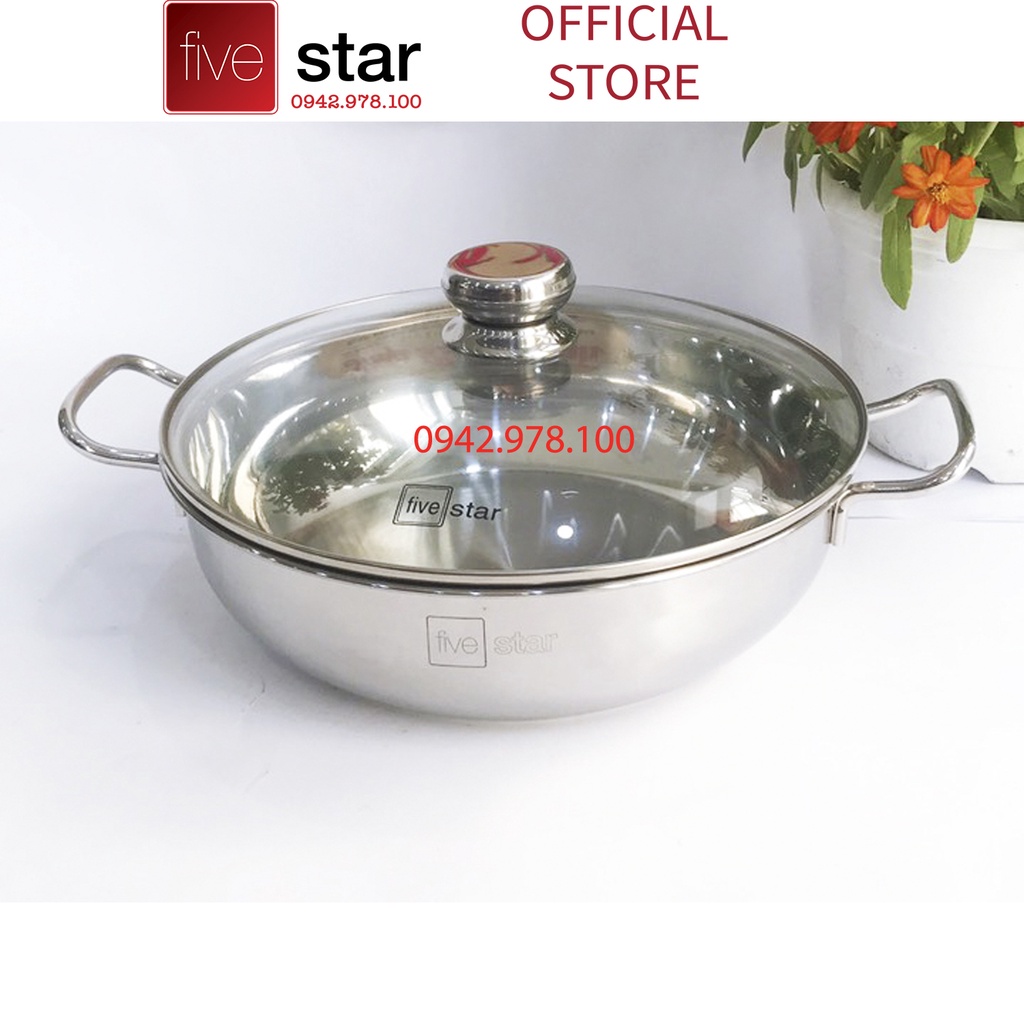 Nồi um xào 3 đáy inox 430 Fivestar Standard bếp từ nắp kính (24cm/26cm/28cm)