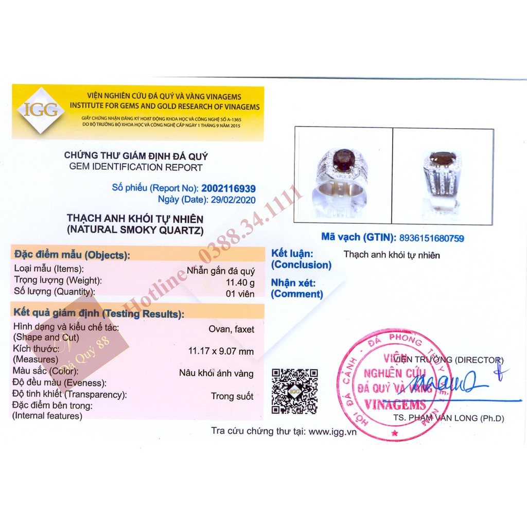 Nhẫn Bạc Gắn Đá Thạch Anh Khói Đen Tự Nhiên Vip