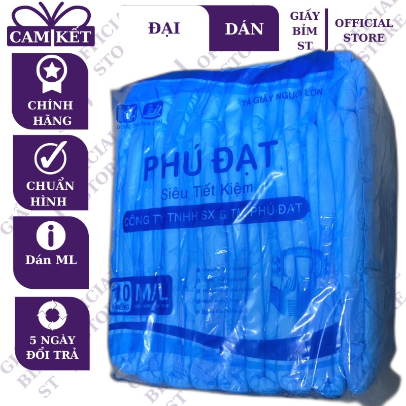 Tã dán người già Phú Đạt hàng trần túi 10 miếng ML tiết kiệm,bỉm thấm hút tốt, chống hăm