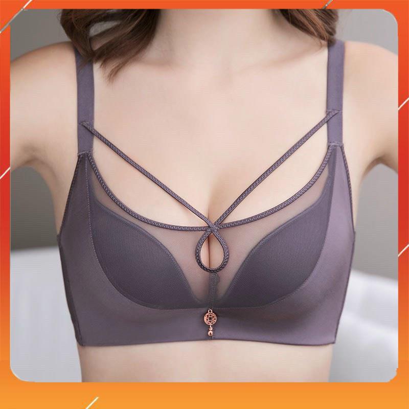 Áo lót nữ không gọng cup chéo bản to đệm mút vừa phối lụa cao cấp A5373