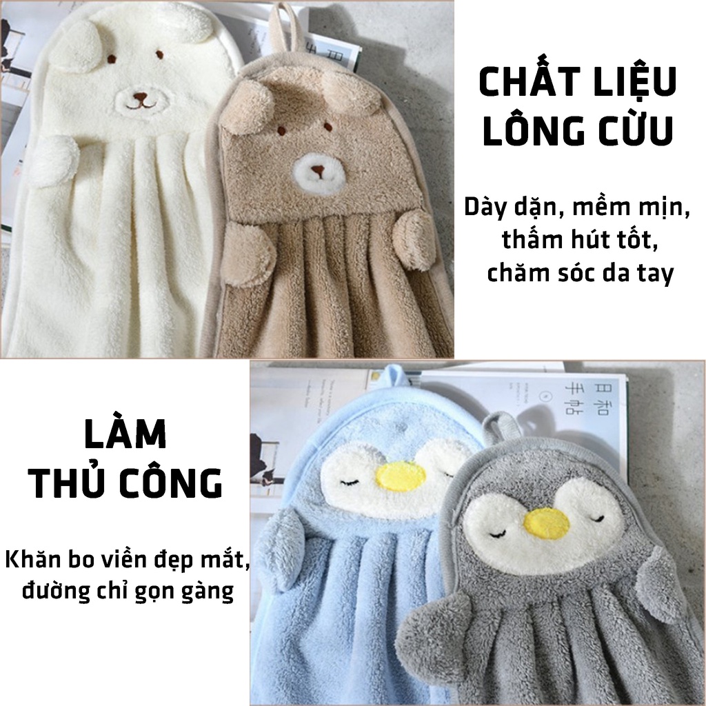 Khăn Lau Tay Treo Tường Nhà Bếp Vải Lông Cừu San Hô Siêu Thấm Đa Năng Họa Tiết Hoạt Hình Dễ Thương