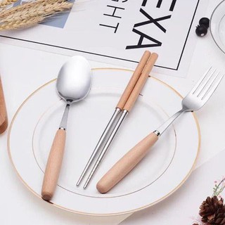 [MĐũa1] Bộ Thìa Đũa Dĩa Lúa Mạch INox Cán Gỗ Lúa Mạch [SaLe 99%] .ĐTCA