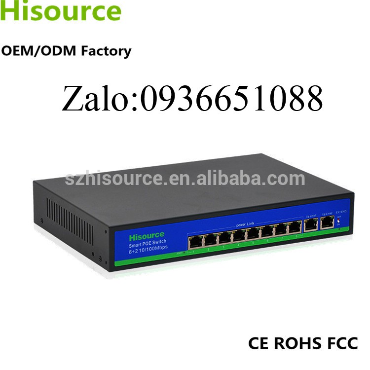 Switch PoE 8 cổng Hisource 2 Up Link