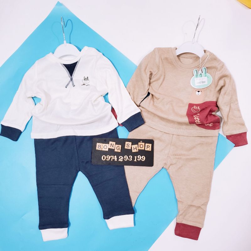 Bộ dài tay cài vai nỉ lót lông Little Love cho bé trai/ bé gái (9-24 tháng)