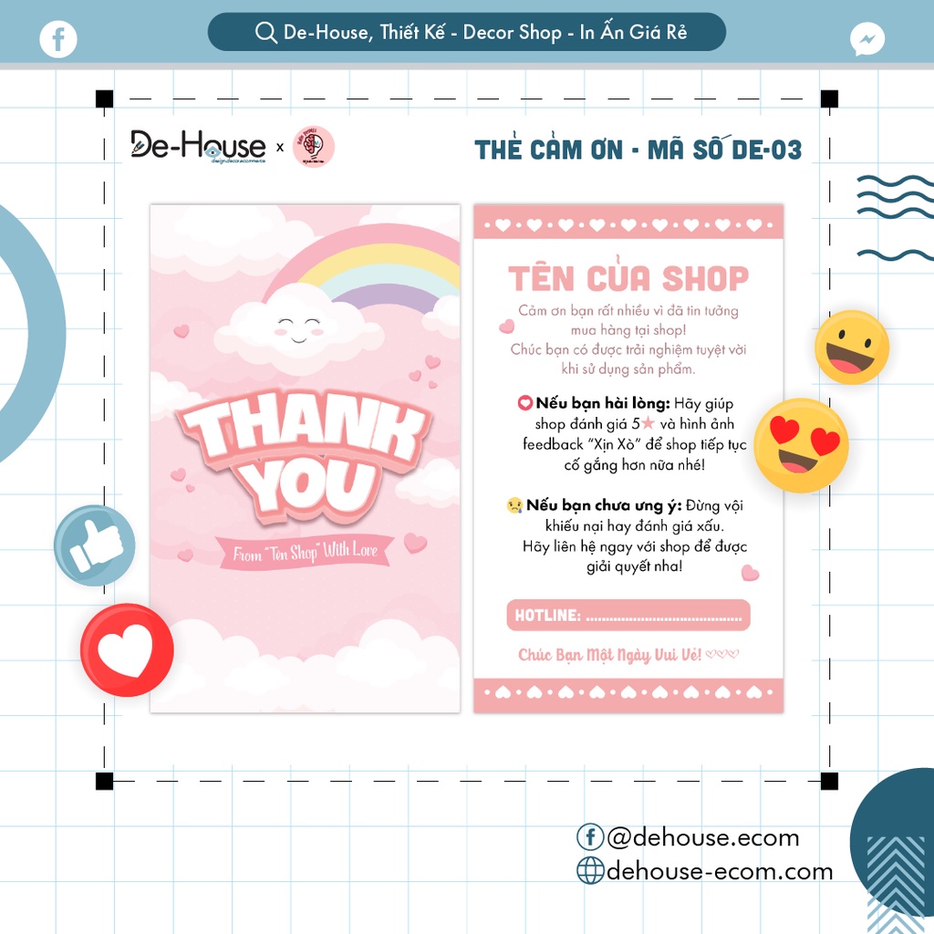 500 Thẻ Cảm Ơn, Thẻ Cảm Ơn Khách Hàng Kiểu Dễ Thương - Mã Số De-03