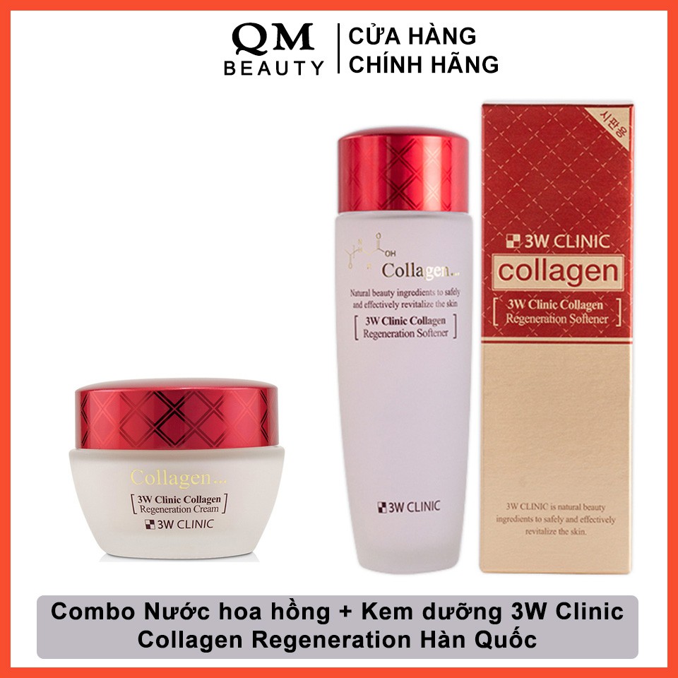 Combo nước hoa hồng 3W Clinc và kem dưỡng tái tạo da Hàn Quốc