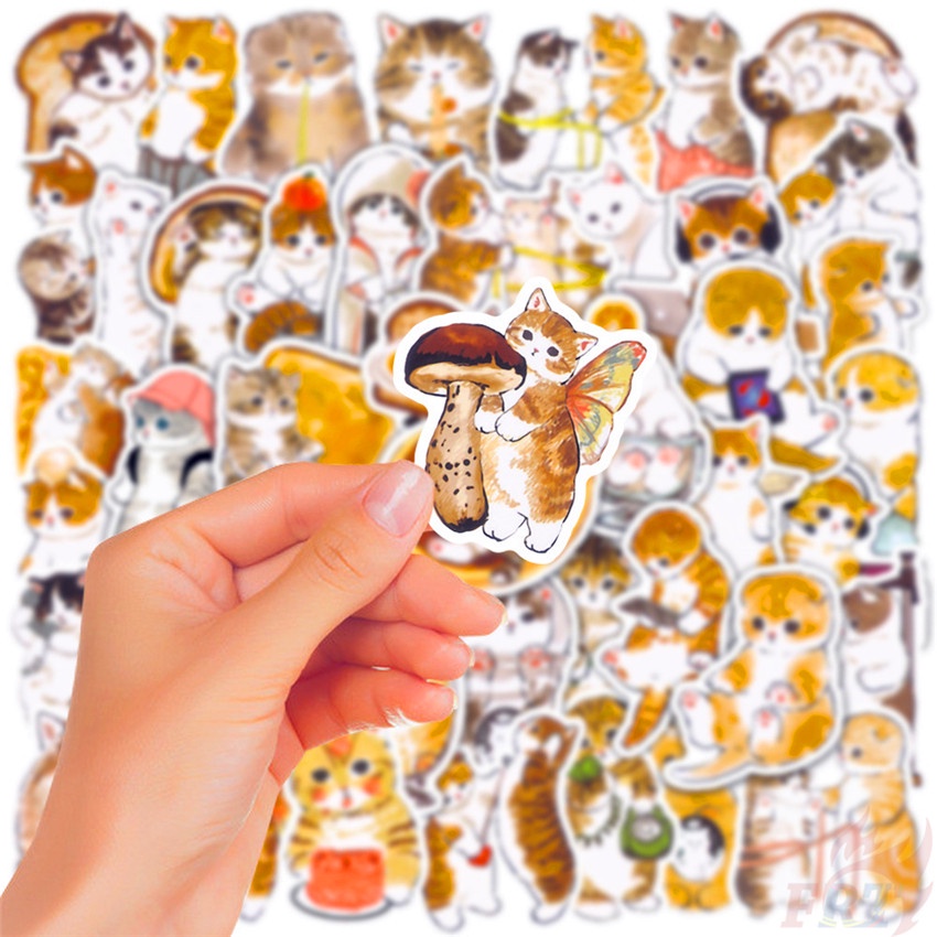 ❉ Hình Dán Mèo Con 04 Con Đáng Yêu ❉ Set 50 Sticker Họa Tiết Doodle Thời Trang Dùng Để Trang Trí Ván Trượt / Laptop / Vali