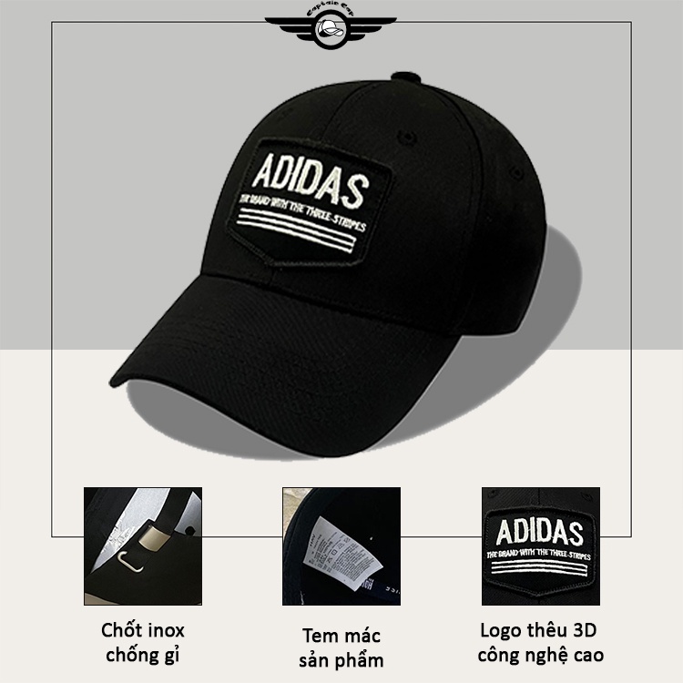 Mũ lưỡi trai Adidas đen logo 3 sọc cá tính dành cho cả nam và nữ full hộp để làm quà tặng