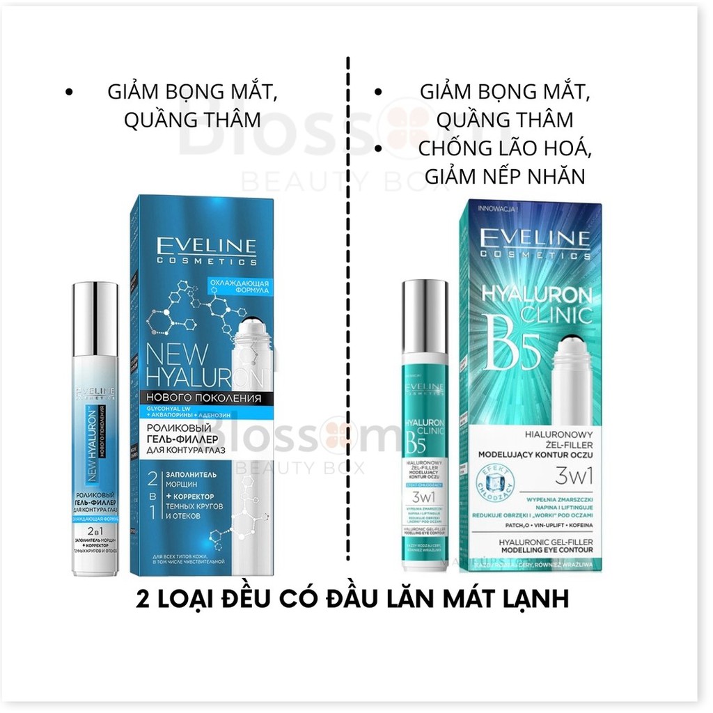 [Mã giảm giá] [Mã 66FMCGSALE hoàn 8% xu đơn 500K] Lăn mắt lạnh Eveline Roll-on Hyaluronic 2 in 1