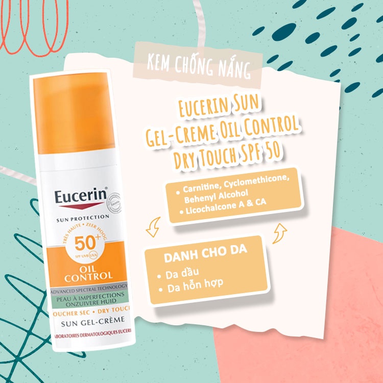 Kem chống nắng Eucerin Oil Control cho da dầu mụn, Kem chống nắng kiềm dầu Eucerin Sun Gel-Cream Dry Touch SPF50+ 50ML