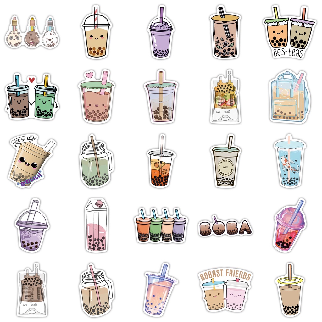 H154 - Sticker Hình Trà Sữa - PVC/ Hình dán Chống nước