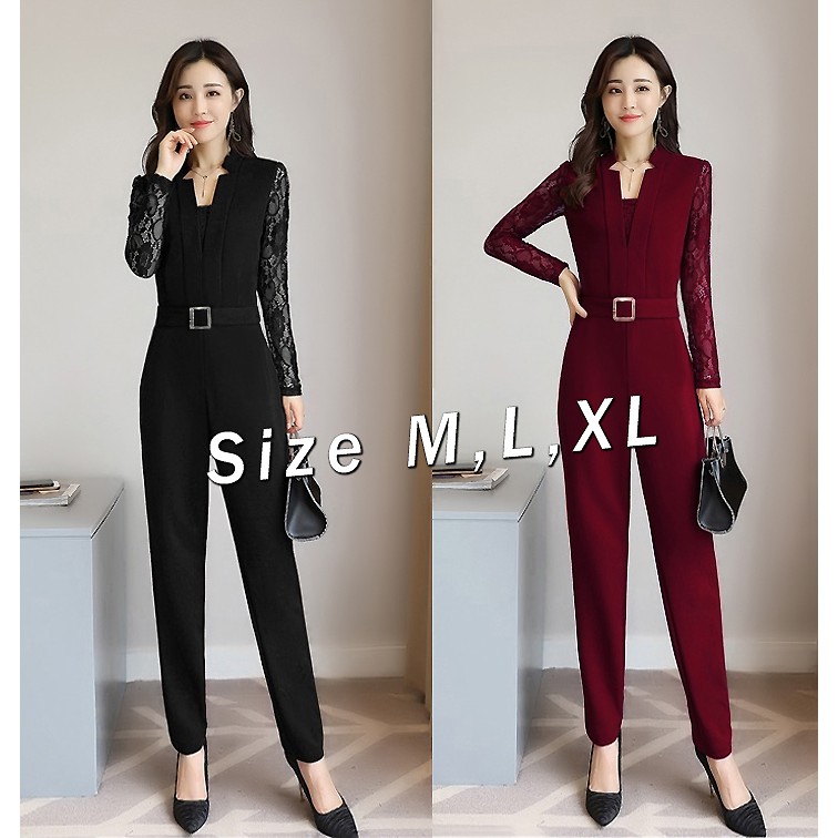Jumpsuit 💥FREESHIP💥 - Jum tay dài phối ren kèm belt rời xinh xắn KJ927
