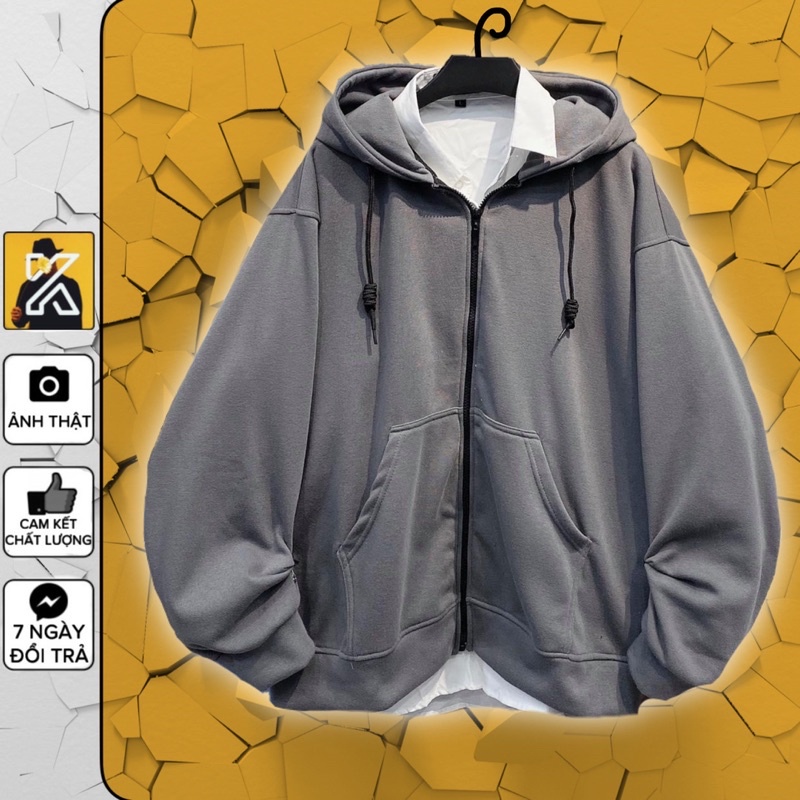 [sẵn ] Áo Khoác Zip Kéo Dáng Rộng Xám Chuột Trơn [ nam nữ mặc ]