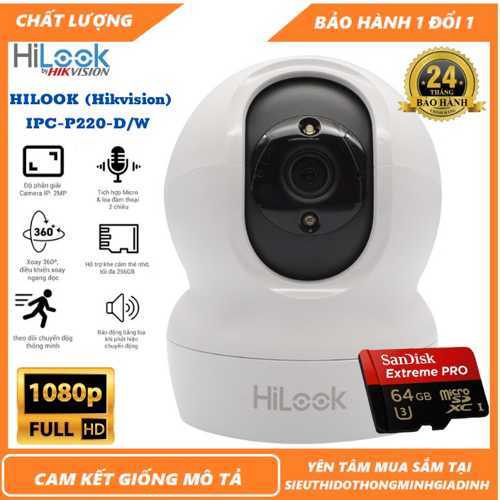 Camera Wifi - Camera HILOOKIPC-P220-D W 2.0Mpx Full HD-30fps s,Xoay 360 thumbnail
