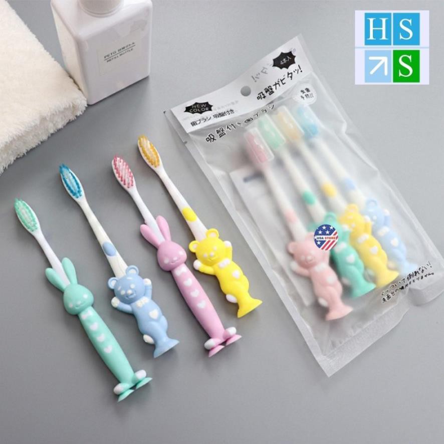 SET 04 Bàn chải đánh răng trẻ em xuất Nhật - Bàn chải trẻ em hình thú ngộ nghĩnh, mềm mại