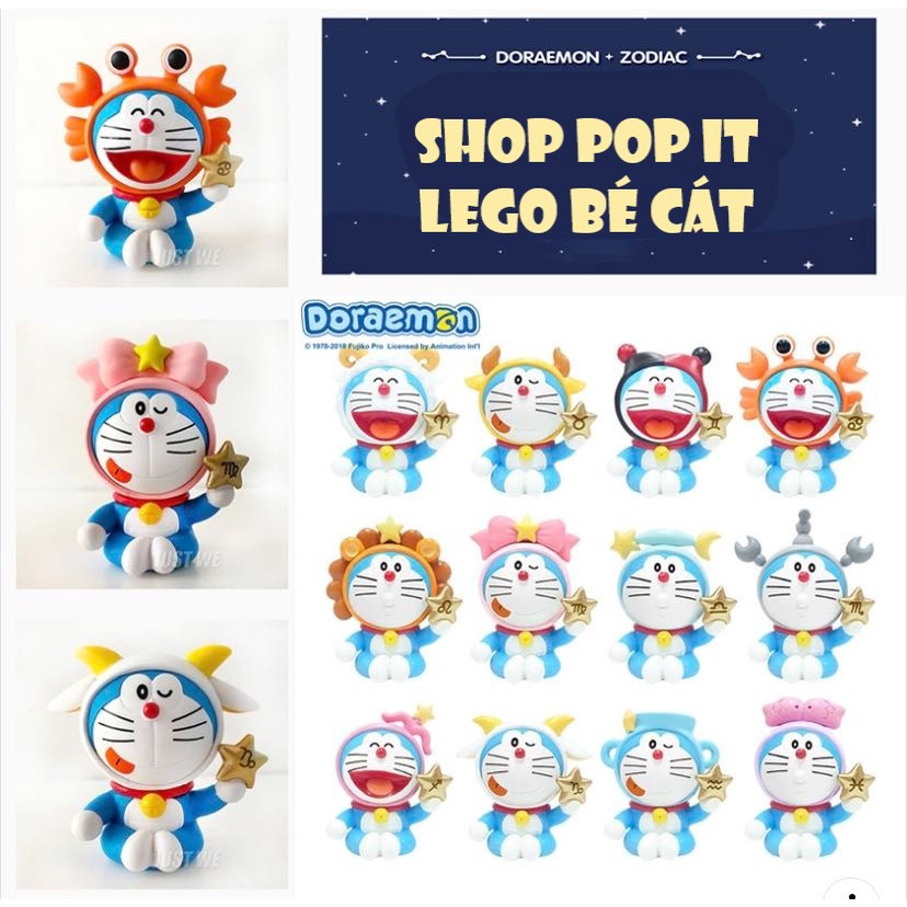 Bộ 12 mô hình Doraemon cung Hoàng Đạo Zodiac (Hộp quà lót rơm + dây đèn)