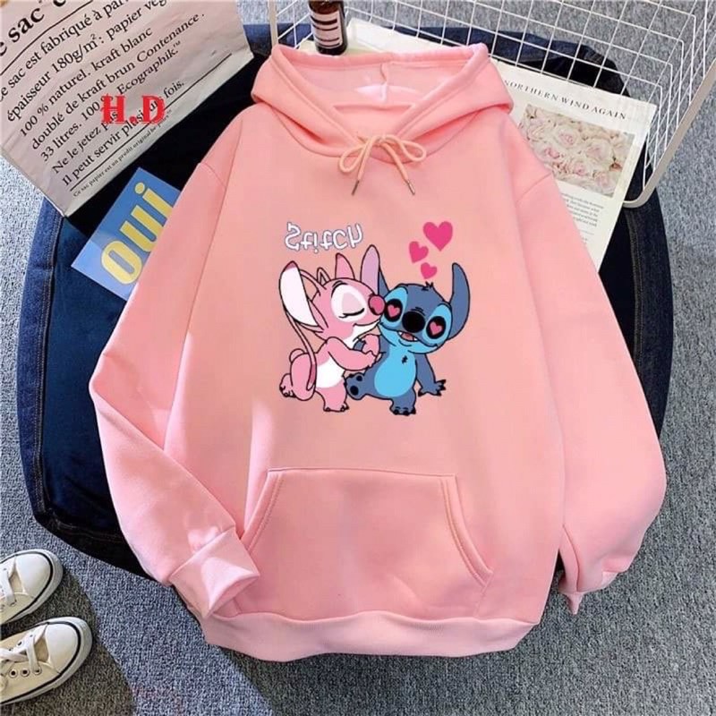 áo hoodie nỉ bông đôi stich thơm má, áo hodie đôi cún tai thỏ tim