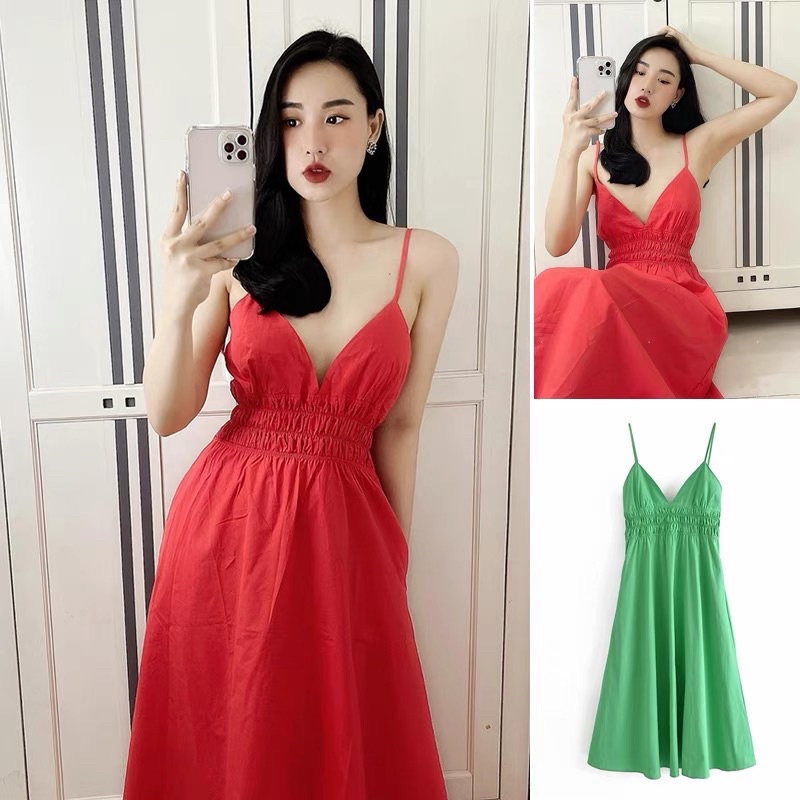 Váy maxi 2 dây chun eo dáng xoè cao cấp form dài trẻ trung Ulzzang váy đi biển đẹp