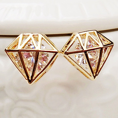 Đôi bông tai hình kim cương phối đính đá thời trang cho nữ