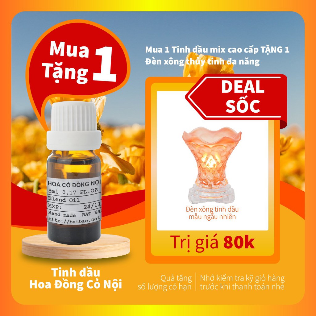 [TẶNG ĐÈN XÔNG] Tinh dầu hỗn hợp 3 loại mix cao cấp Hoa Cỏ Đồng Nội 5ml AloAroma mùi nhẹ nhàng, thư thái