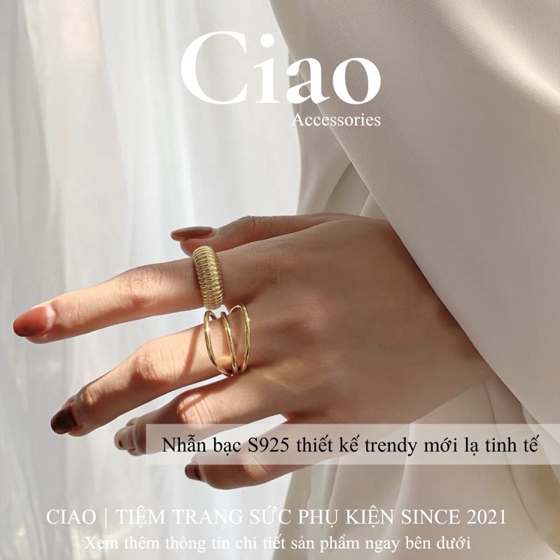 Nhẫn mạ bạc S925 thiết kế hoạ tiết phong cách trendy dễ phối cá tính Cosime Ciao