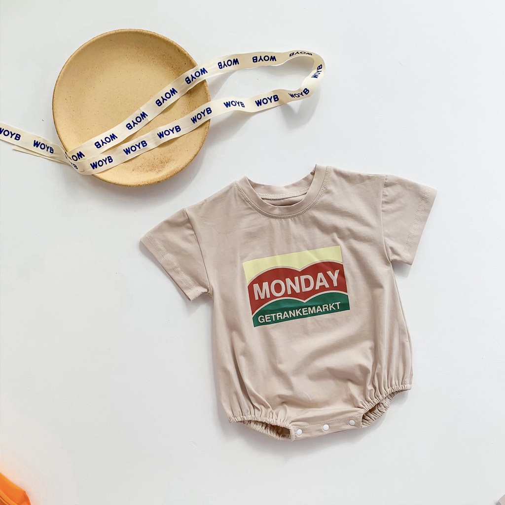 Áo Liền Quần Cho Bé Sơ Sinh Bằng Cotton Dáng Rộng Tay Ngắn In Chữ Thời Trang Mùa Hè