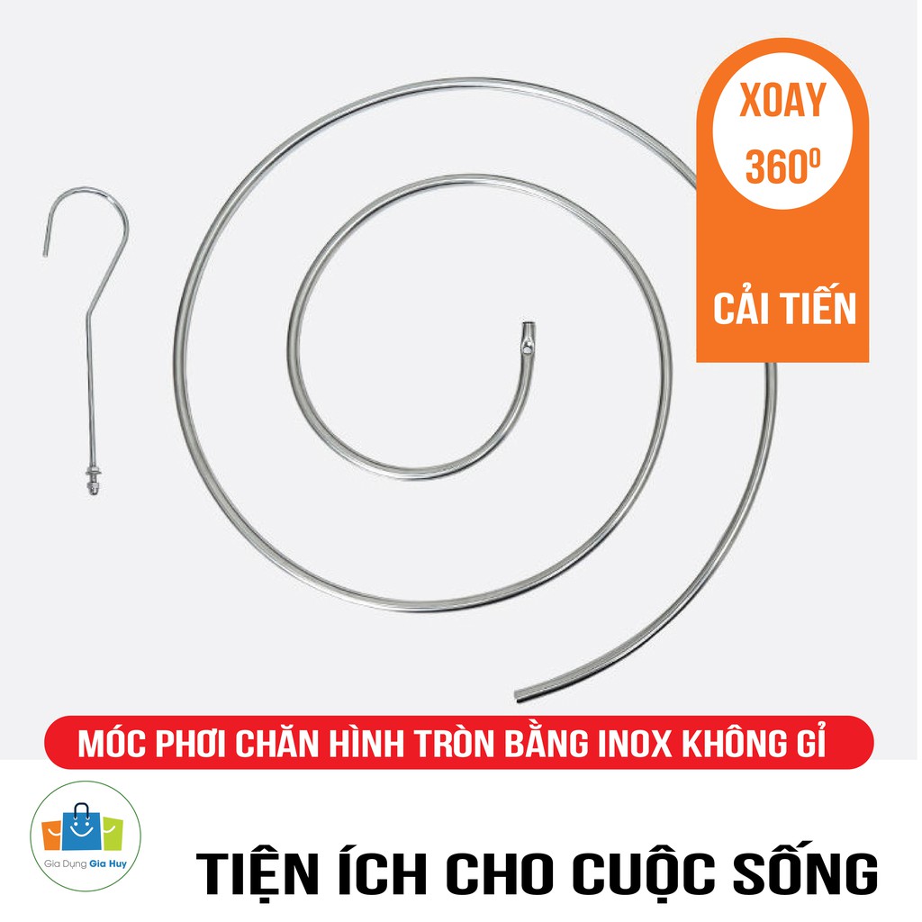 Móc phơi chăn hình tròn bằng INOX 304  không rỉ tiện lợi dang xoắn, móc treo chăn mền chịu lực cao GIA HUY