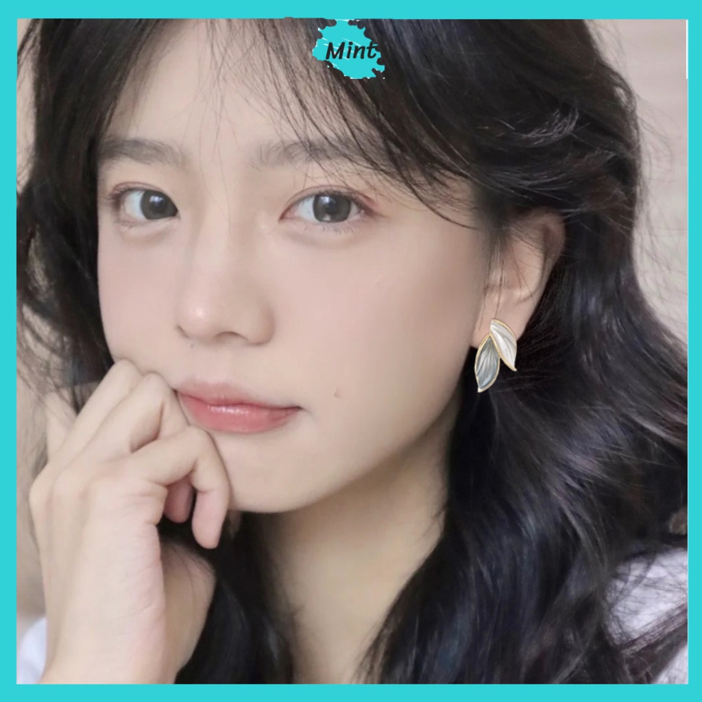 Bông Tai Hình Lá Phối Màu ❤️KHÔNG GÂY DỊ ỨNG❤️ Khuyên Tai Chuôi Bạc S925 Phong Cách Hàn Quốc