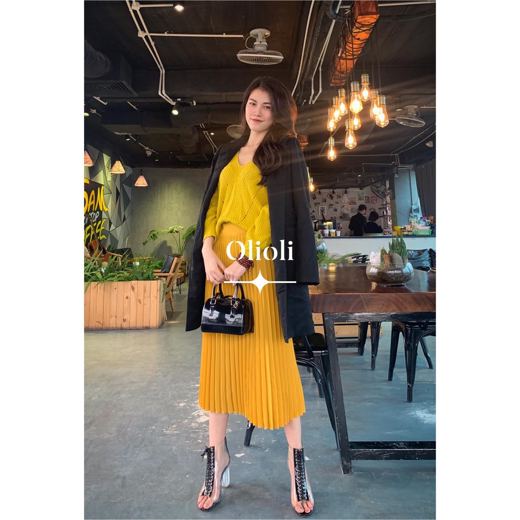 CHÂN VÁY XẾP LY OLIOLI FASHION (Dài ngang gối, lụa Nhật Lam) | BigBuy360 - bigbuy360.vn