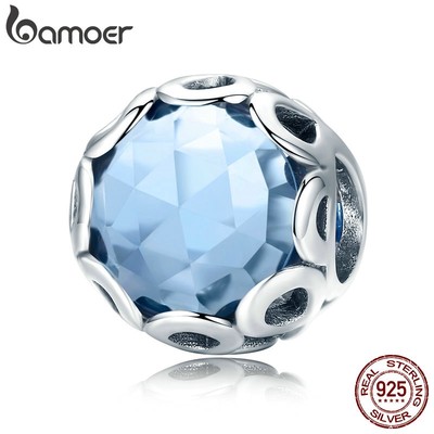 Hạt phụ kiện Bamoer SCC755 bằng bạc 925 đính đá pha lê CZ làm trang sức thủ công tinh tế sang trọng
