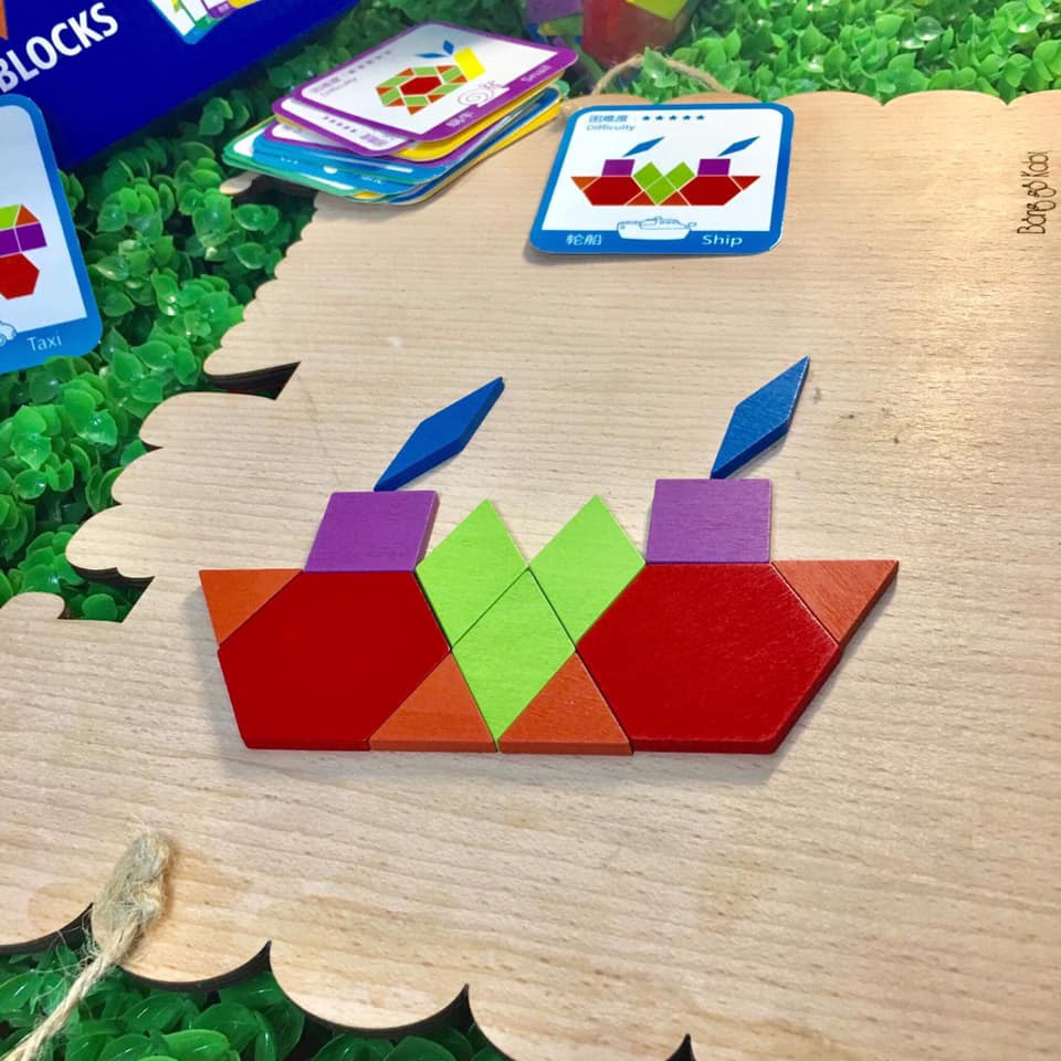 Bộ đồ chơi xếp hình sáng tạo Pattern Blocks 155 chi tiết kèm 24 thẻ mẫu cho bé