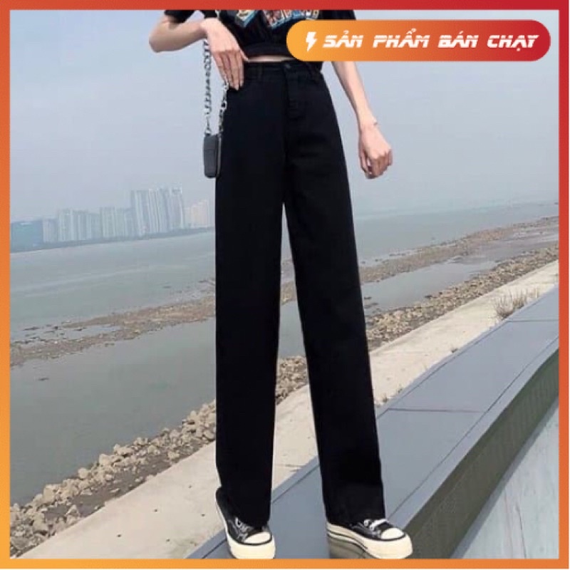 Quần jean bò ống rộng suông xuông nữ jeans cạp cao phong cách Hàn Quốc sành điệu style năm 2021 PHShop