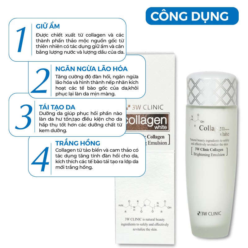 Sữa dưỡng trắng da dưỡng ẩm chống lão hóa chiết xuất collagen 3W Clinic Hàn Quốc 150ml