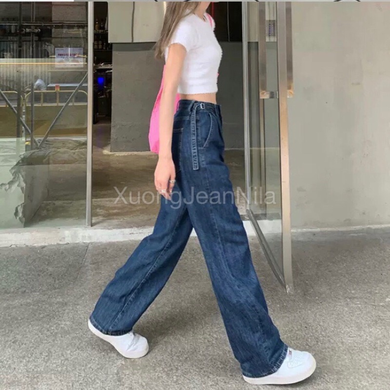Quần jean ống rộng lưng chỉnh eo hai bên phù hợp nhiều size eo cực dễ mặc