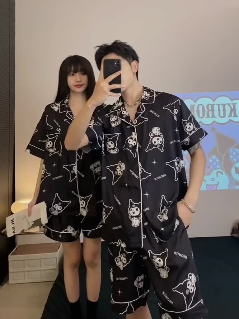 Bộ Đồ Ngủ Vải Lụa Satin Tay Ngắn Dáng Rộng