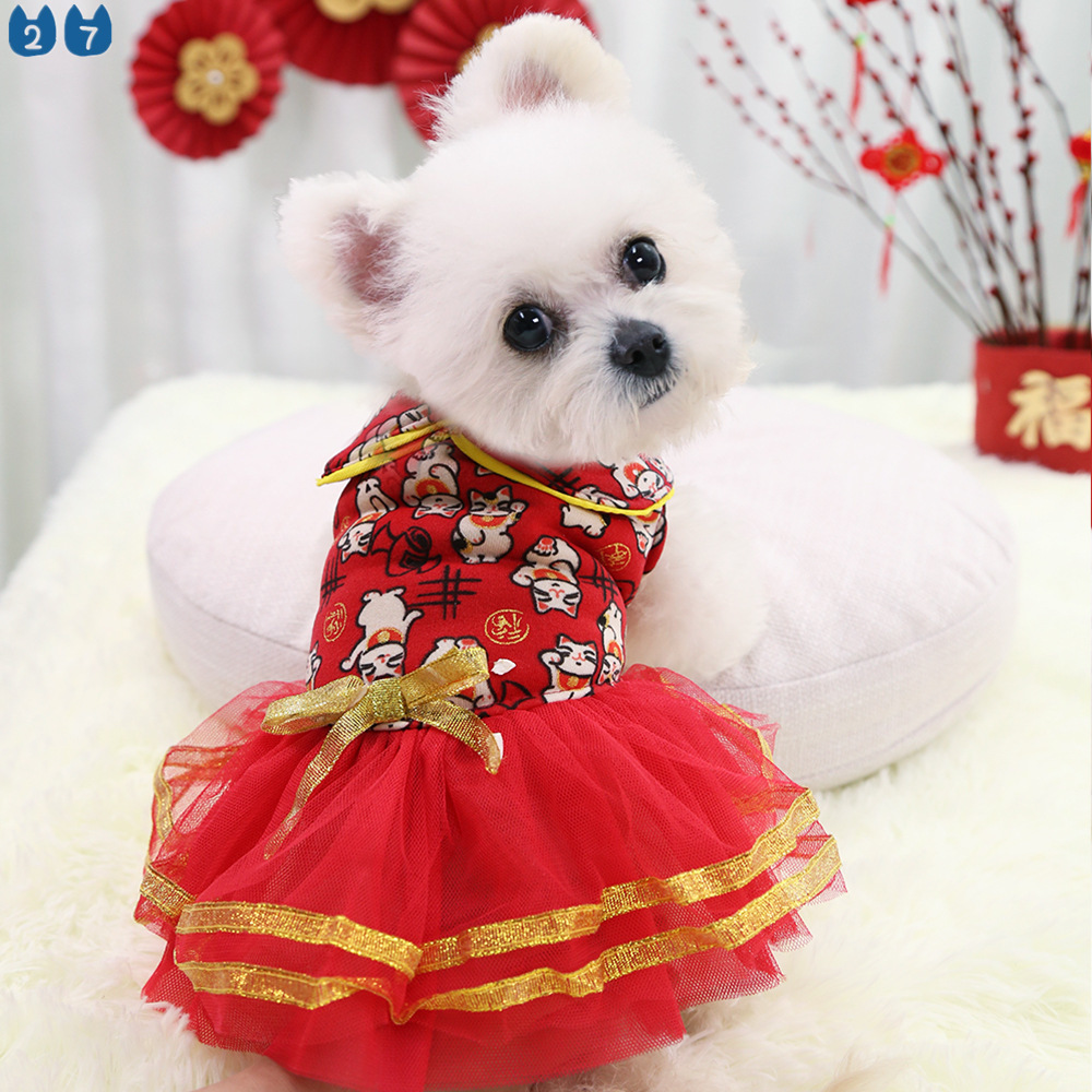 {27Pets} Áo Liền Quần Dạng Đầm Thu Đông Nhẹ Nhàng Cỡ Nhỏ Và Vừa Cho Cún Cưng
