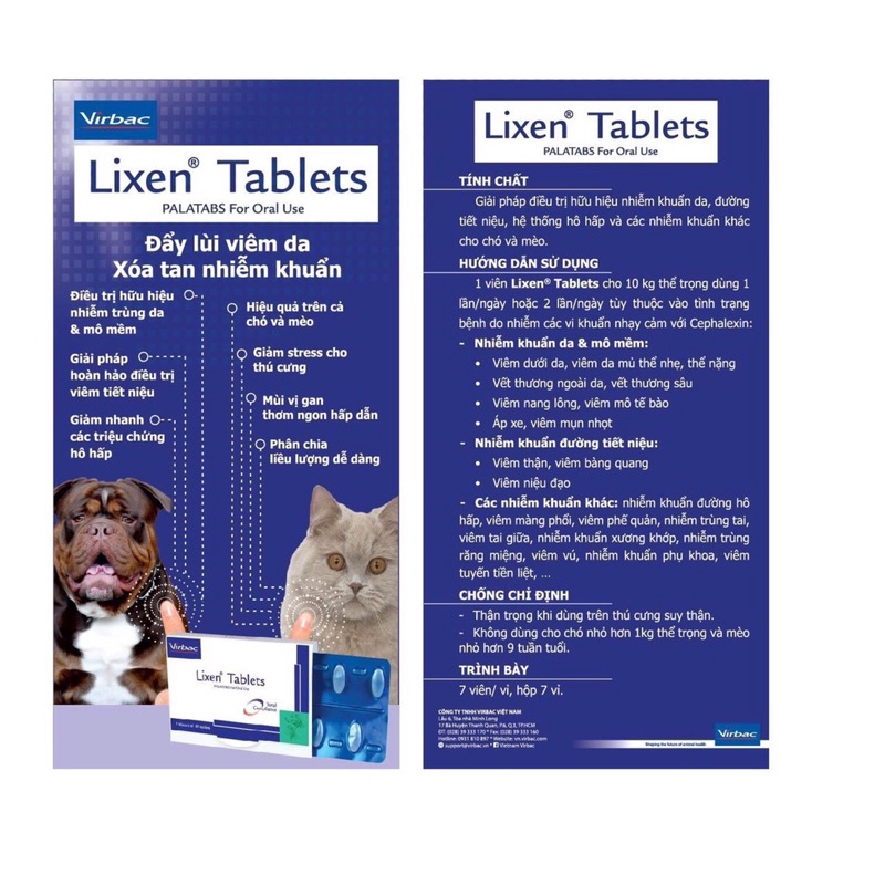 Virbac Lixen Tablets Trị Viêm Da Cho Chó Mèo 1vien