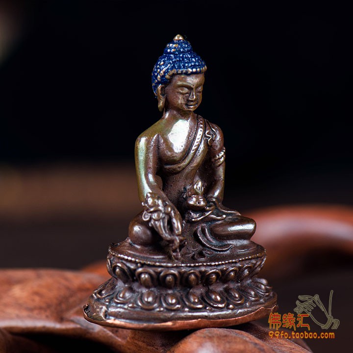 ♠Phật bản mệnh Gặp gỡ Dược sư Tượng Nepal 2 inch bằng đồng đỏ được chạm khắc thủ công Hoa thuốc Trang trí nhỏ