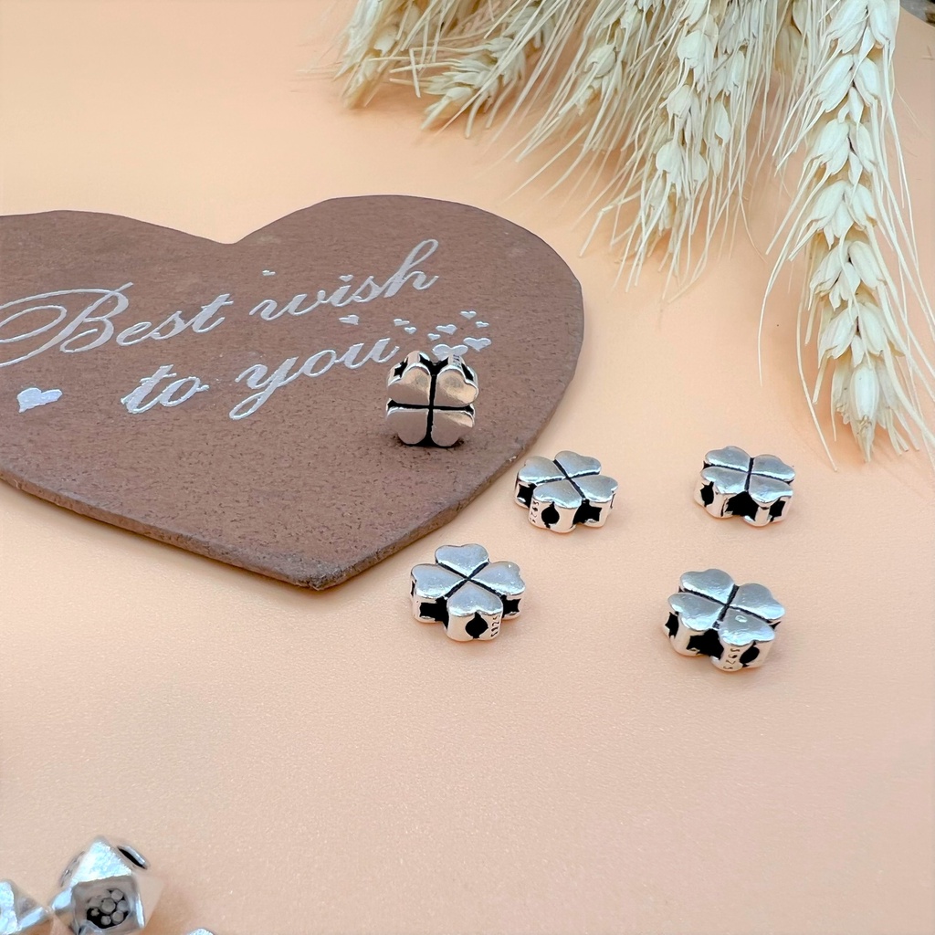 Charm bạc thái nối cỏ 4 lá may mắn - Charm Bạc 925 - Mã CA240 CB050
