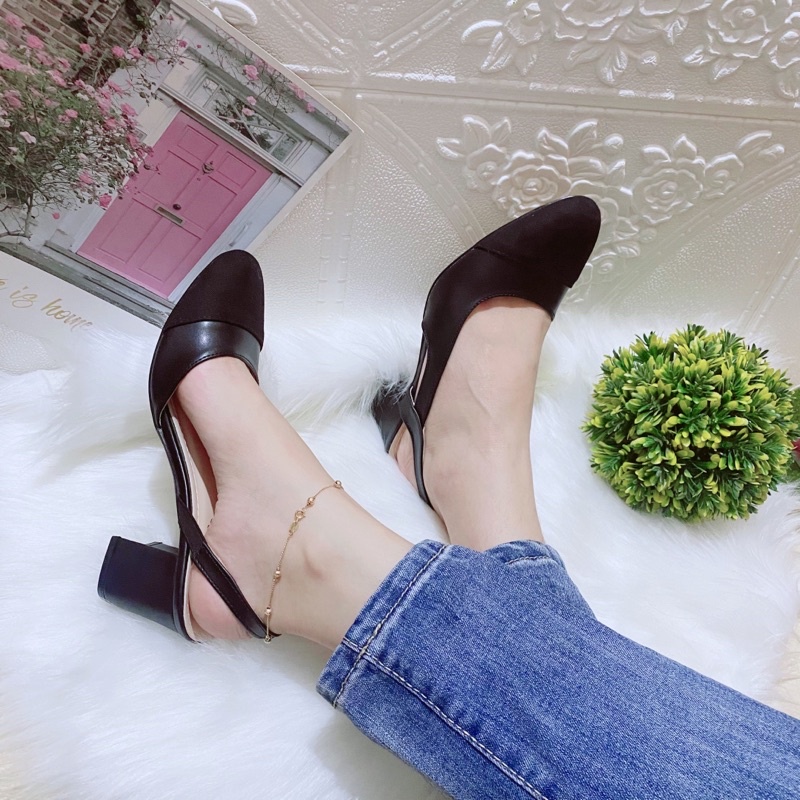 GIÀY SANDAL CAO GÓT 6p BÍT MŨI PHỐI MÀU GÓT VUÔNG KIỂU DÁNG ĐƠN GIẢN (MẪU MỚI)