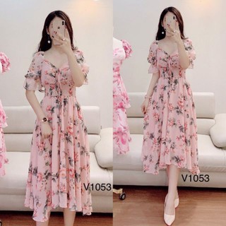 Hình thật, đầm hoa xòe rút ngực, đầm hoa xòe dự tiệc